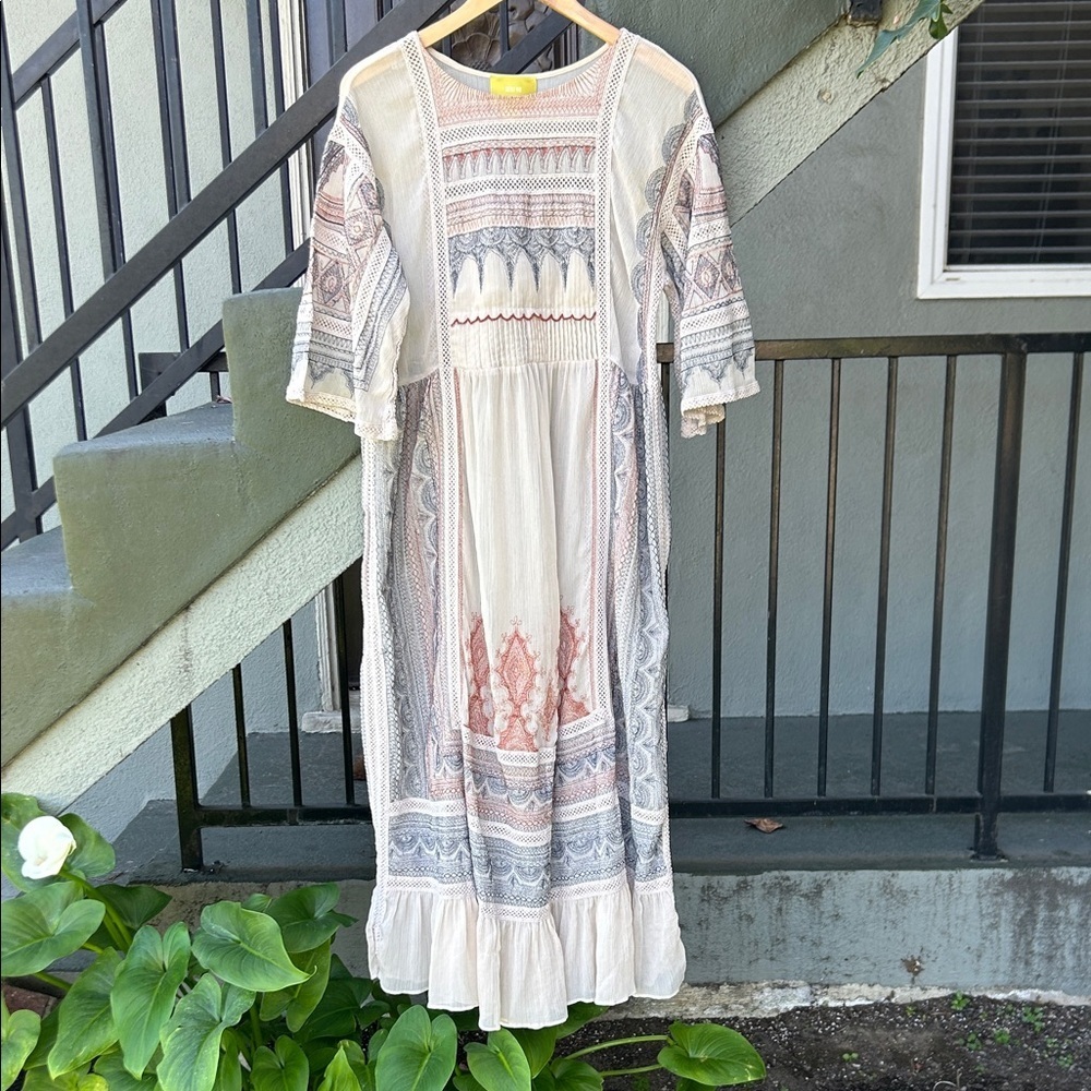 Anthropologie Meave Toronto Maxi Dress Bohemian Boho Embroidered Flowy Gauze Sm - Picture 3 of 10